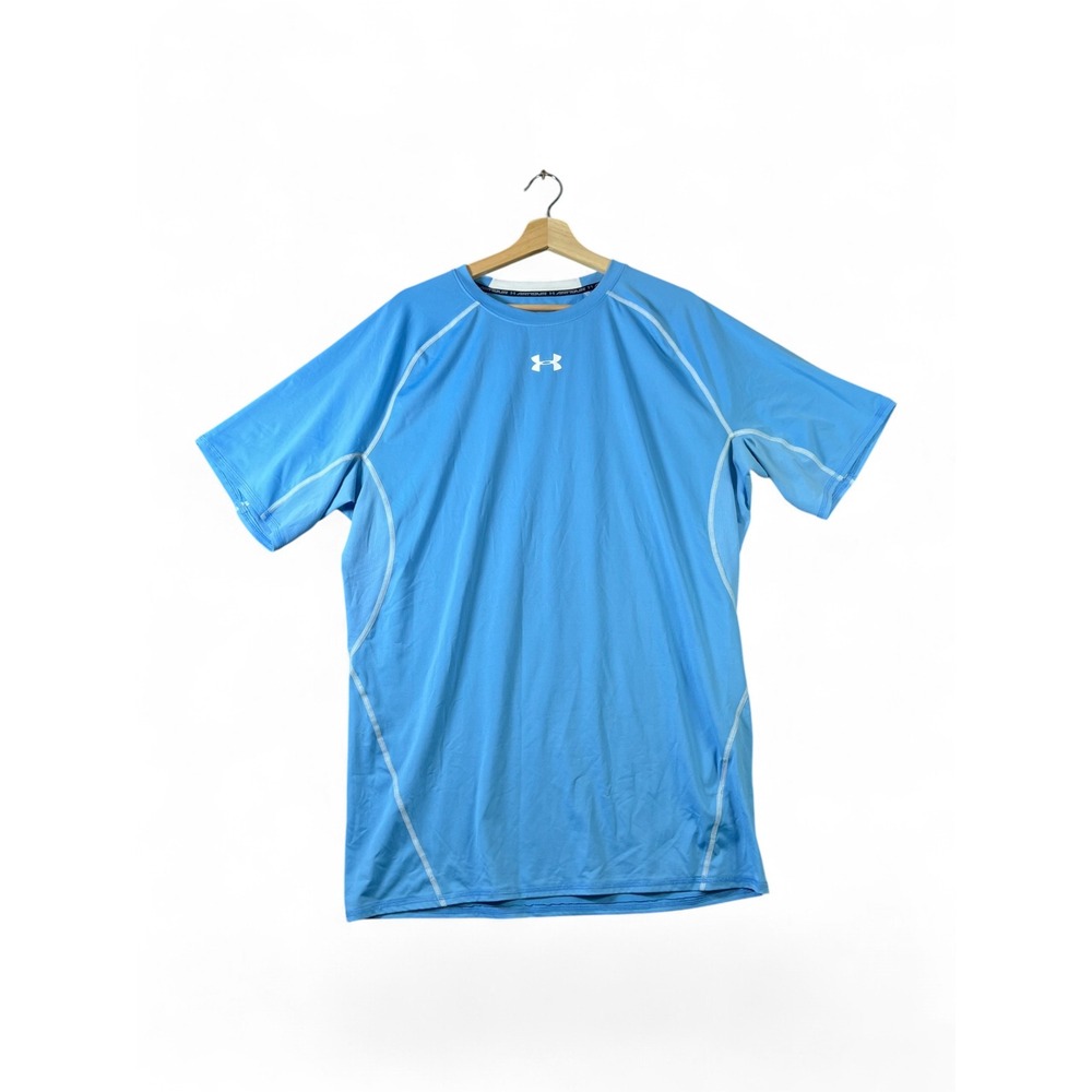 Under Armour Mens HeatGear Compression Shirt 4XL Tall Light Blue Short Sleeve